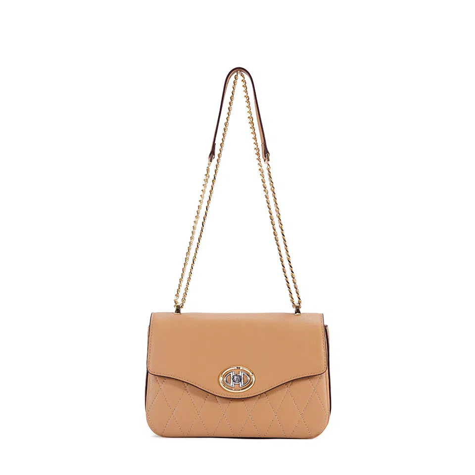 都宝路 质感百搭轻便日常通勤约会出行简约菱格链条 牛皮拼合成革 单肩斜挎包 女款 多色