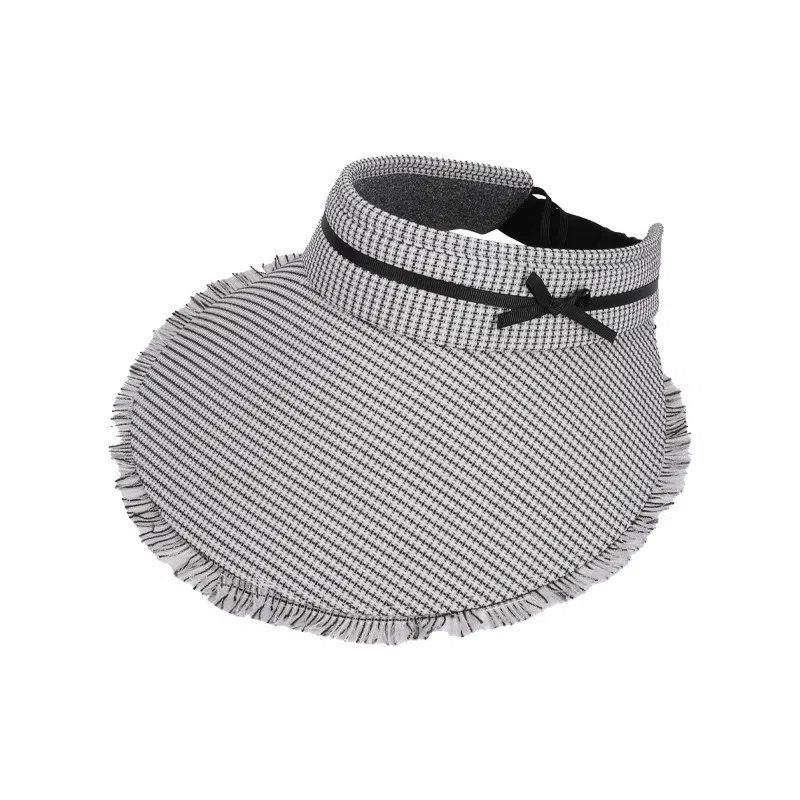 艾佳微 小香风流苏大帽檐遮阳帽夏季户外出游格纹蝴蝶结 聚酯纤维 空顶帽 男女同款情侣款