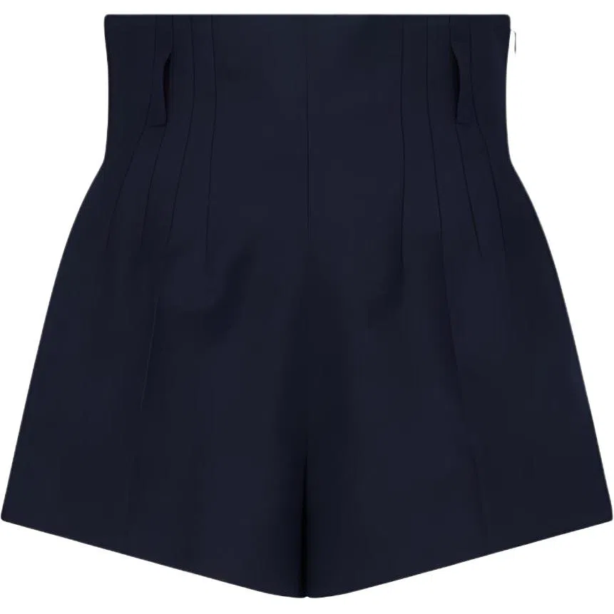 PRADA SS24 High Waist Side Zipper Shorts Navy Blue