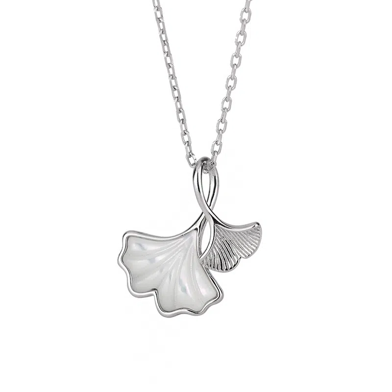 【999足银】 京华录 银杏叶三生有杏锁骨链贝壳原创小众设计轻奢简约百搭何其有幸女友吊坠 恋爱告白礼盒 贝母 纯银项链 女款 银色