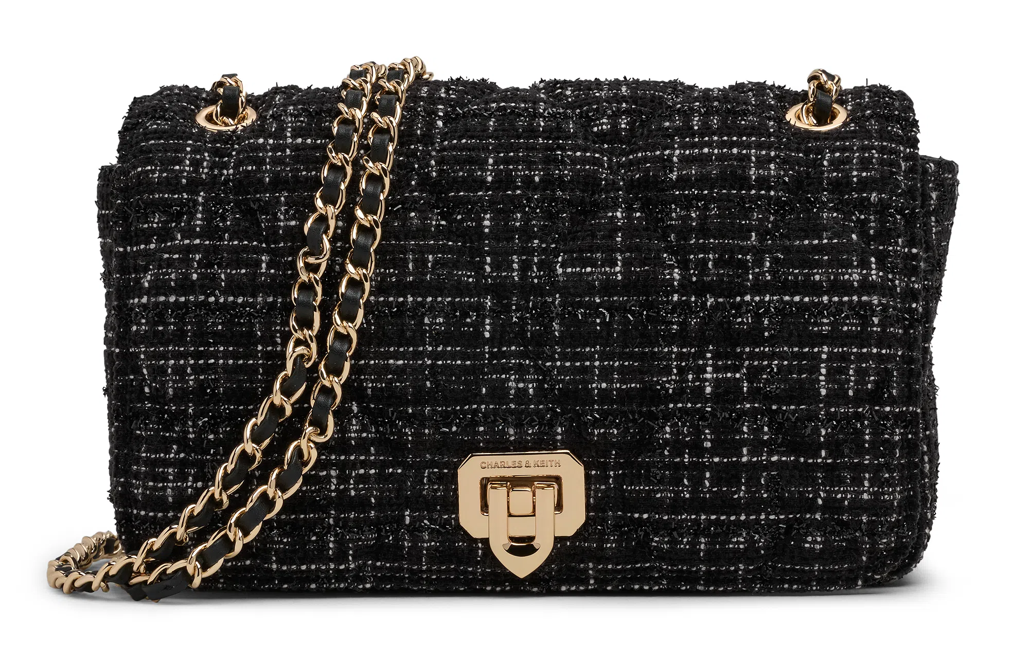 CHARLES&KEITH Tweed Chain Square Bag Small