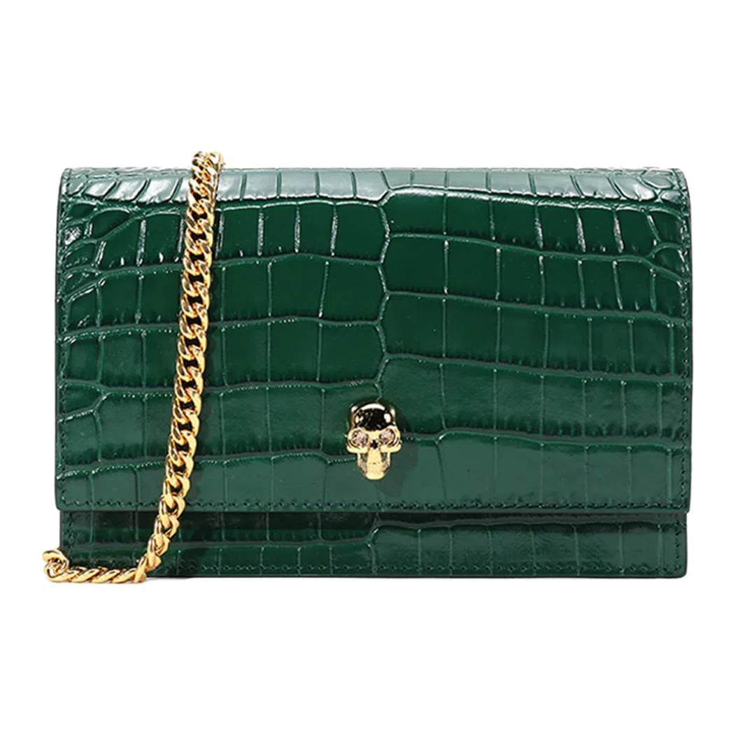 Alexander McQueen Skull Chain Leather Crossbody Bag Deep Green