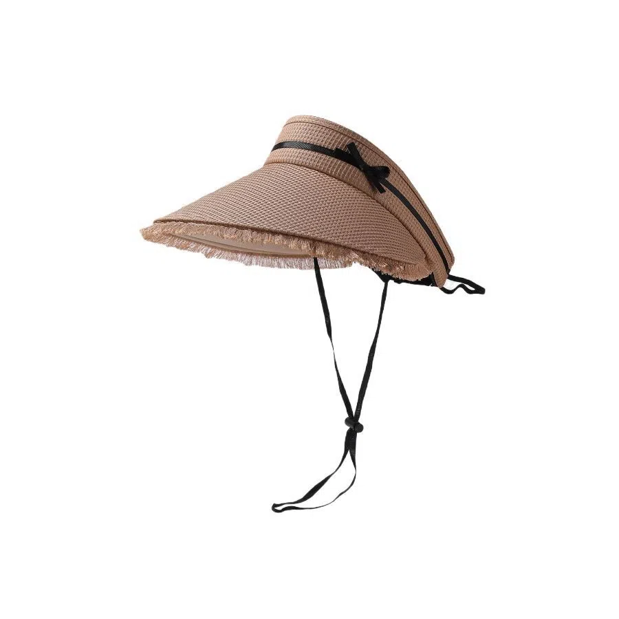 艾佳微 小香风流苏大帽檐遮阳帽夏季户外出游格纹蝴蝶结 聚酯纤维 空顶帽 男女同款情侣款