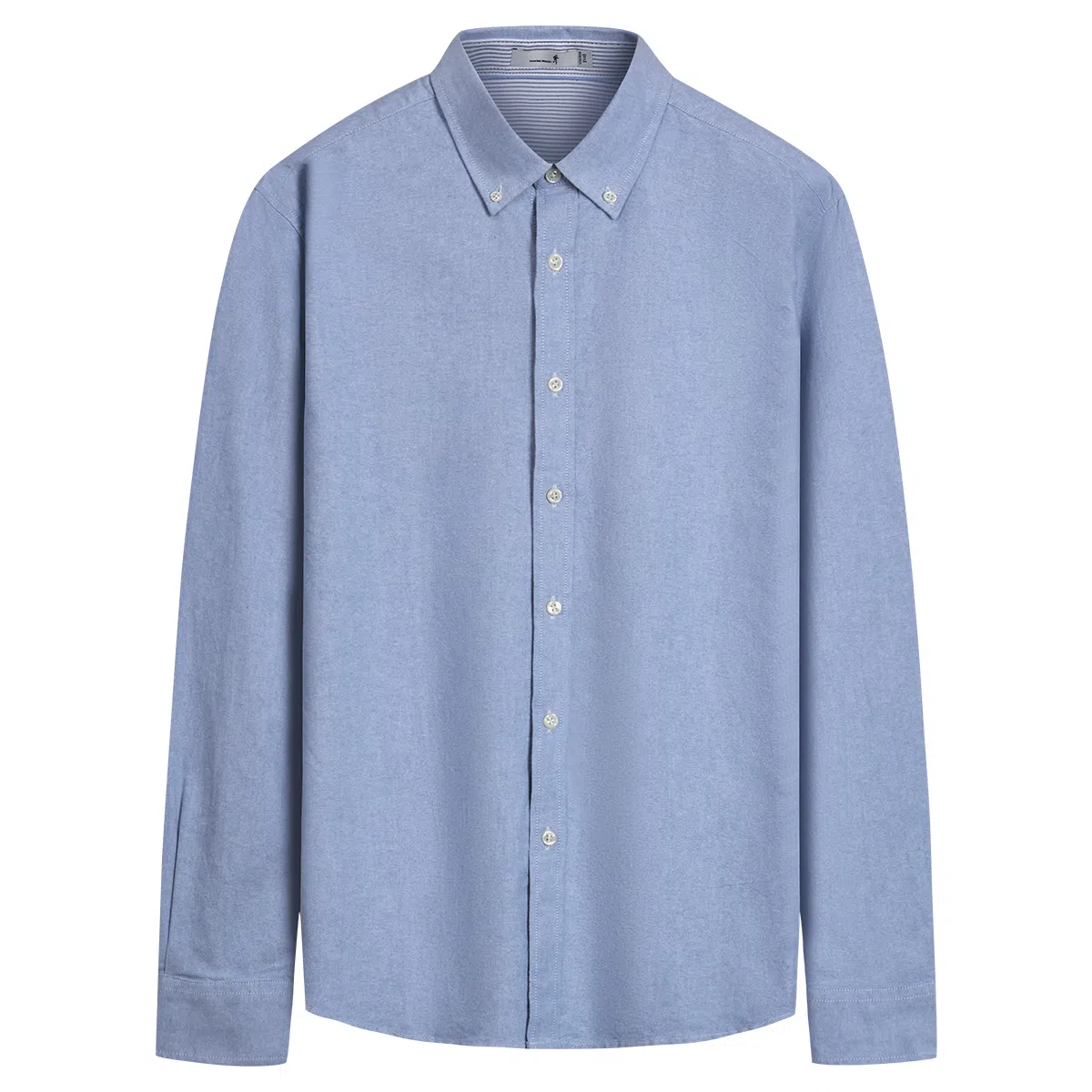 与狼共舞 纯棉纽扣翻领纯色商务休闲牛津纺长袖衬衫 男女同款 深蓝