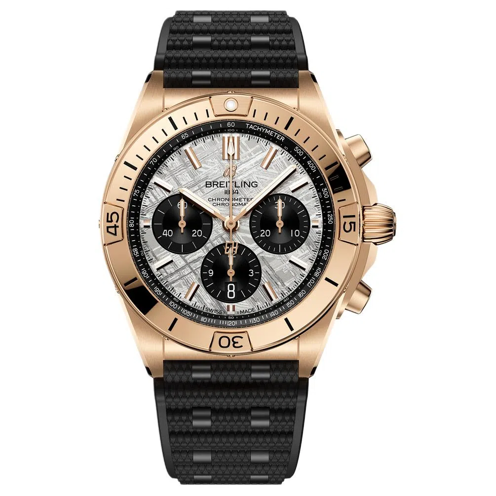 Breitling Chronomat Automatic 42mm Silver Dial 18K Rose Gold Rubber Strap