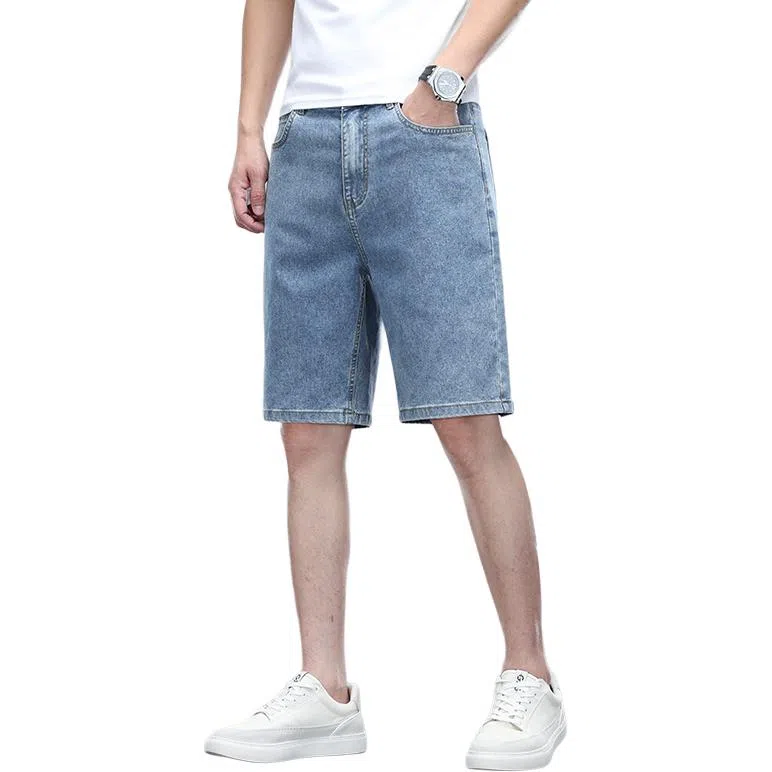 羽浅 夏季高档莱赛尔舒适五分裤休闲百搭中裤潮牌修身显瘦牛仔短裤 男款