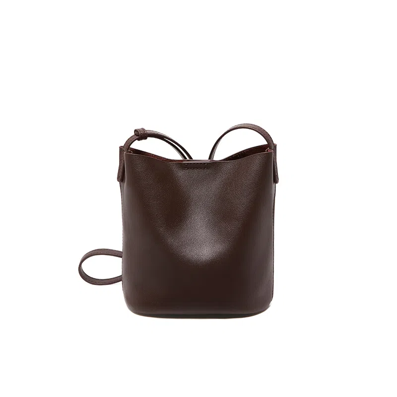 纳兰杜 高级质感复古水桶包极简风休闲百搭通勤 牛皮 斜挎单肩包 常规 女款 咖色