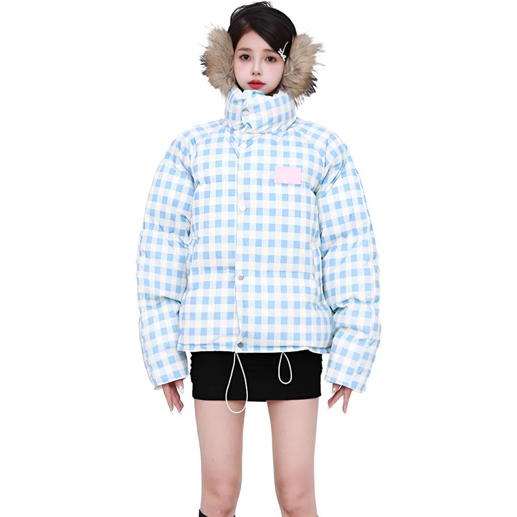 柏黛妃 格子立领加厚面包服外套棉服 女款