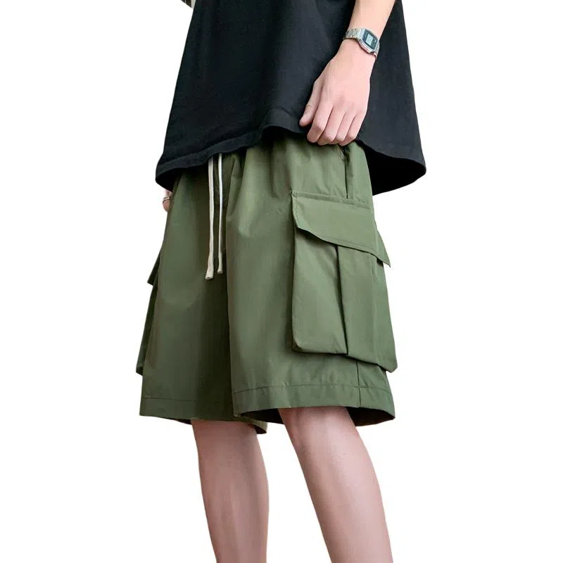 左岸 夏季美式潮牌宽松直筒机能裤复古大码休闲五分裤子工装短裤 男款