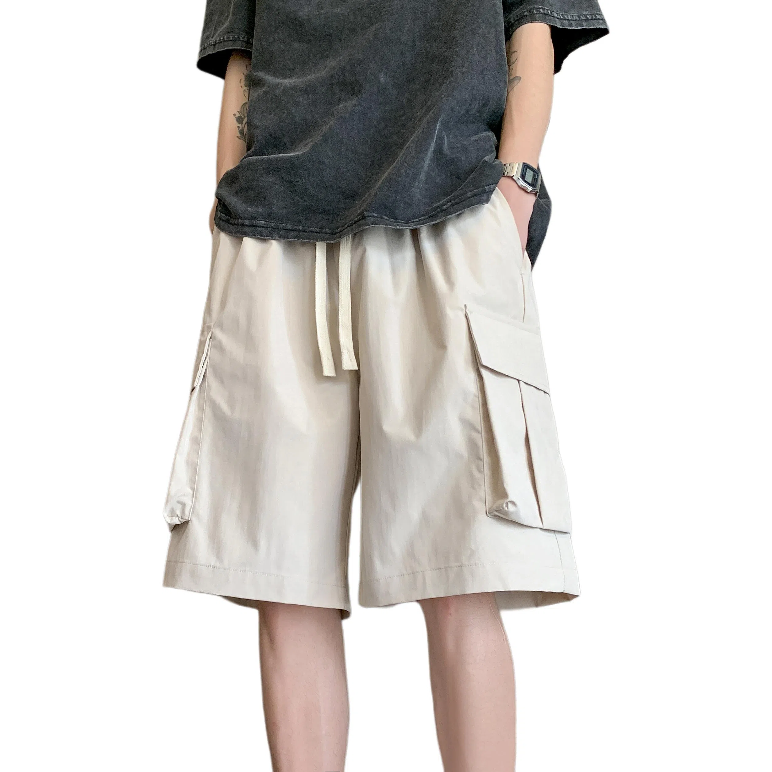 左岸 夏季美式潮牌宽松直筒机能裤复古大码休闲五分裤子工装短裤 男款