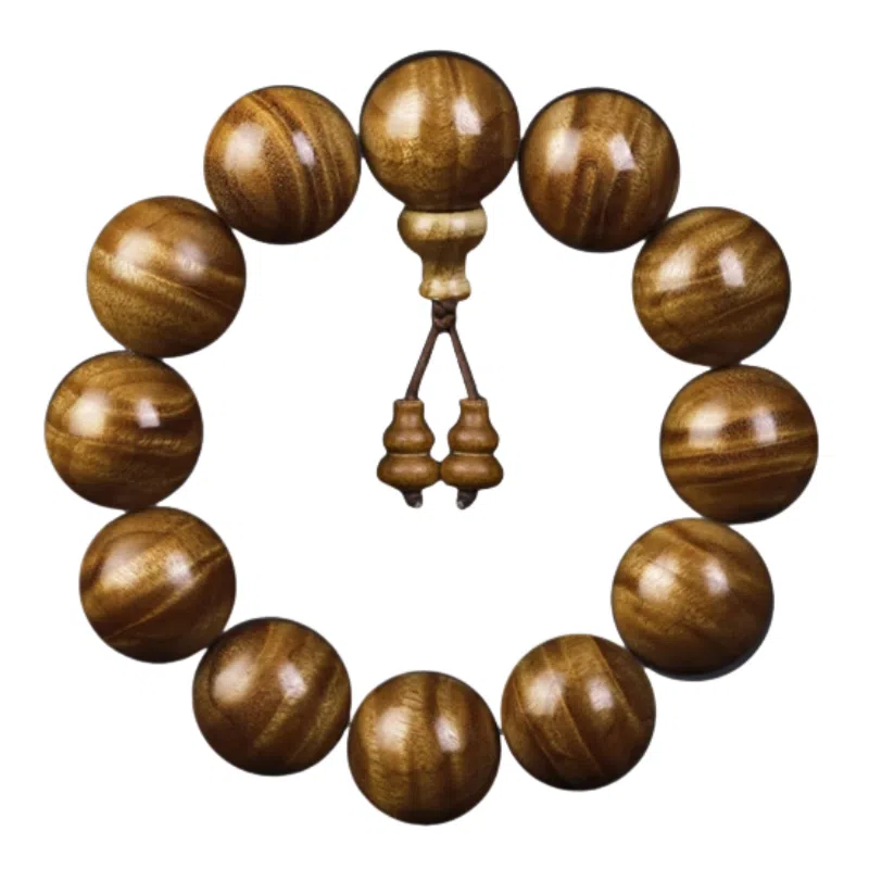 吉千年 【品鉴级】新中式复古潮流风 好运 平安顺遂 招财进宝 黄料 桢楠 满水波 满水浮光 楠木 手串 男女同款情侣款