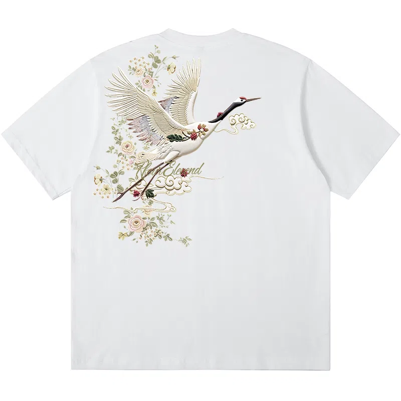 K411 Crane Embroidery T-Shirt
