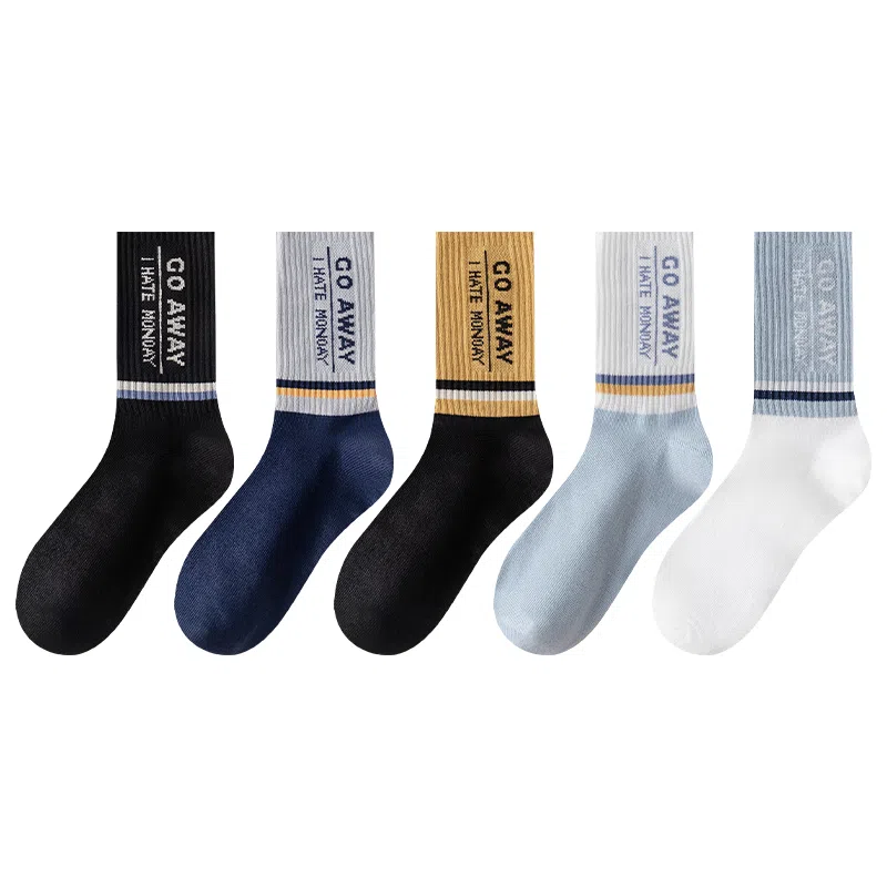 莫代尔 拼色潮流高弹抗起球运动袜吸汗透气时尚防臭亲肤袜子百搭设计感中筒袜 男款