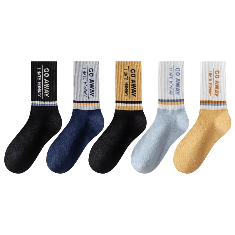 莫代尔 拼色潮流高弹抗起球运动袜吸汗透气时尚防臭亲肤袜子百搭设计感中筒袜 男款