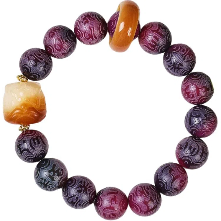 艾卡拉 六字箴言白醒狮紫 菩提根 手串 男女同款情侣款