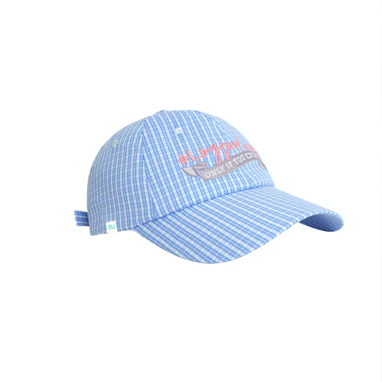 【出片ins风】 心水好物 超绝小清新蓝色格纹韩版宽檐显脸小软顶刺绣 锦纶 鸭舌帽 女款