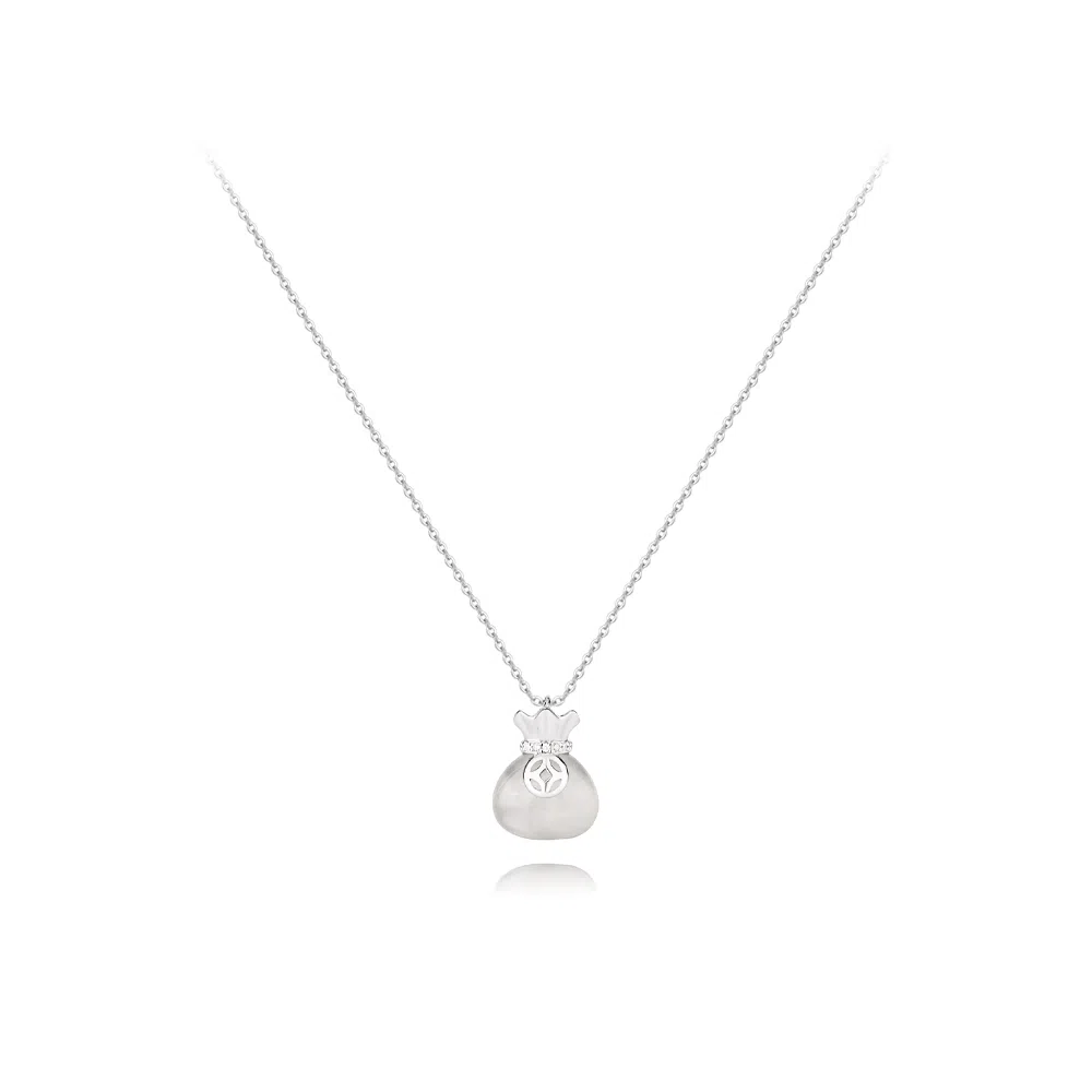 【纯银999】 六桂福珠宝 转运福袋 经典百搭小众设计轻奢精致高级感简约时尚学生日常通勤约会温柔气质可调节锁骨链 足银 项链 女款