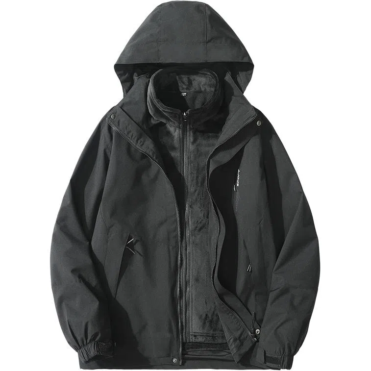 户外潮流长袖连帽三合一加厚运动外套 冲锋衣 男款