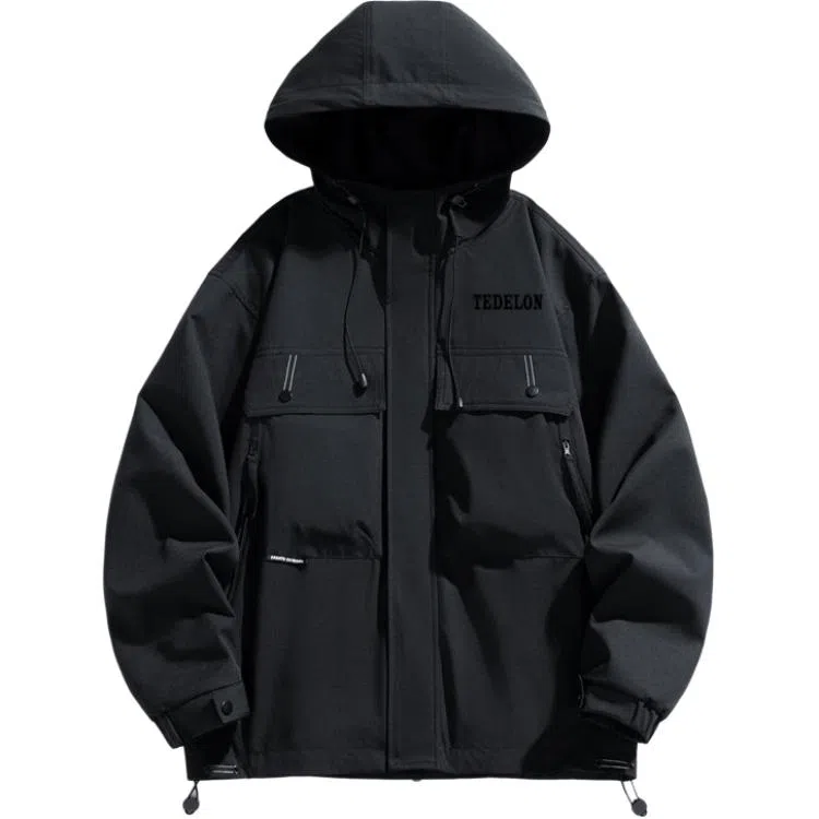 太子龍 山系户外连帽立体口袋多拉链登山服款宽松潮流百搭休闲工装防水外套男女同款夹克 男款