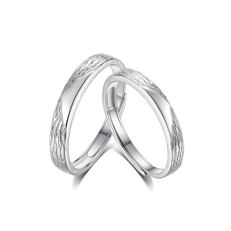 【S999银永恒之恋】 银彦 冰川山海对戒 纯银素圈 钟爱久久 情意缠绵 小众高级表白礼盒时尚简约开口可调节 足银 戒指 男女同款情侣款