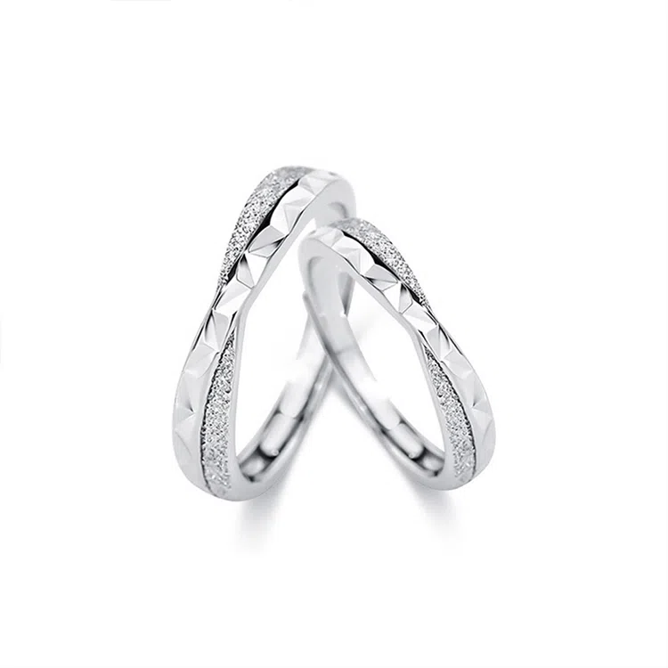 【S999纯银】 银彦 星辰大海对戒 莫比乌斯环环相扣 甜蜜恋爱频率 钟爱久久 开口素圈可调节 足银 戒指 男女同款情侣款