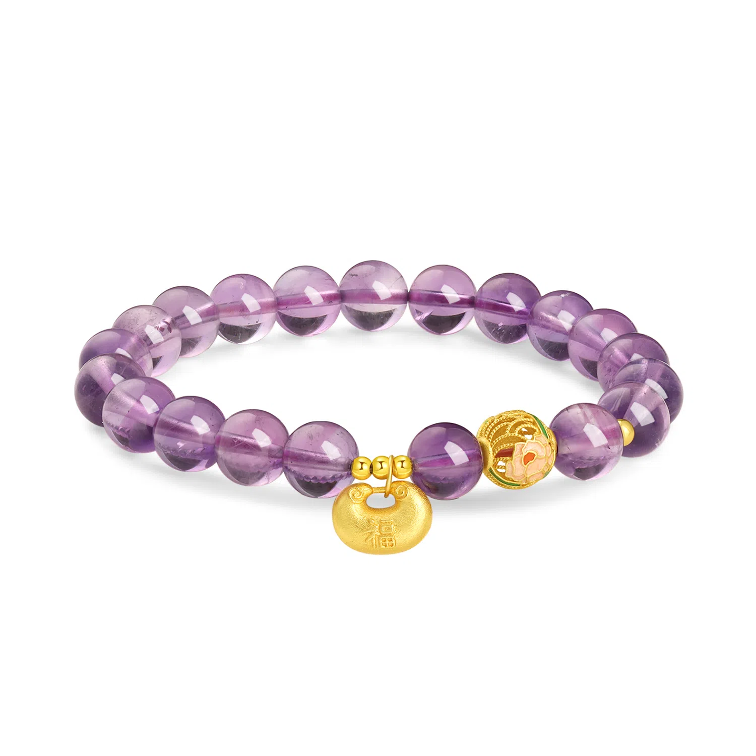 老凤祥 长命锁福锁紫梦 桃花小福新中式国潮古典风  莲语和谐美满温润细腻 轻奢风格时尚百搭#好运 紫水晶 手串 女款