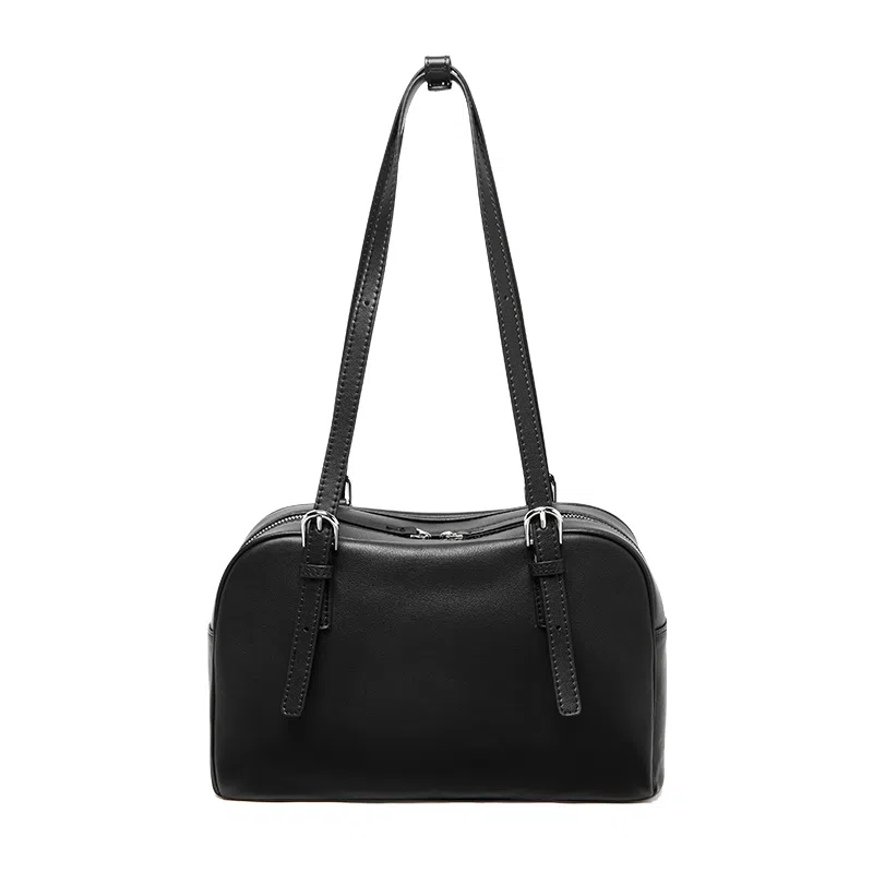 纳兰杜 小众品牌时尚保龄球包洋气百搭高级感通勤 牛皮 手提单肩包 大号 女款 植鞣黑色/植鞣棕色