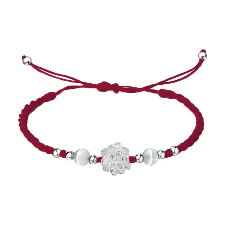 【高品质 999足银】 色菲尔 新中式招财纳福运莲花锦上添花 国潮时尚通勤日常百搭可调节#好运 织物 手绳 男女同款情侣款