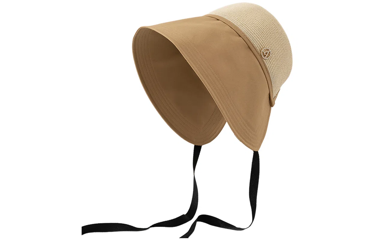 优幽兰 时尚潮流拼接设计感夏季出游防紫外线大檐显脸小水桶文艺开叉小众时尚百搭遮阳 草编 防晒帽 女款