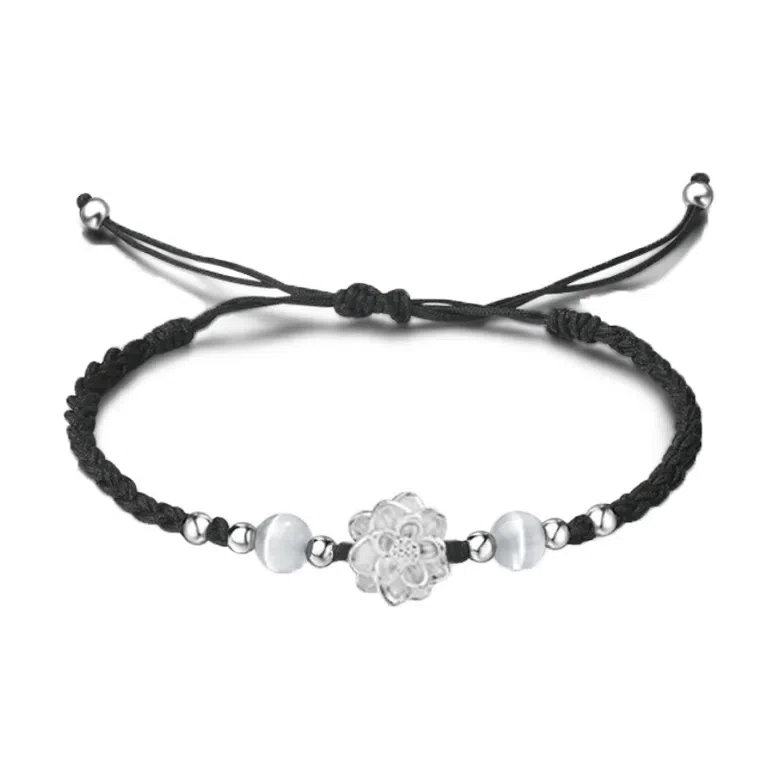 【高品质 999足银】 色菲尔 新中式招财纳福运莲花锦上添花 国潮时尚通勤日常百搭可调节#好运 织物 手绳 男女同款情侣款