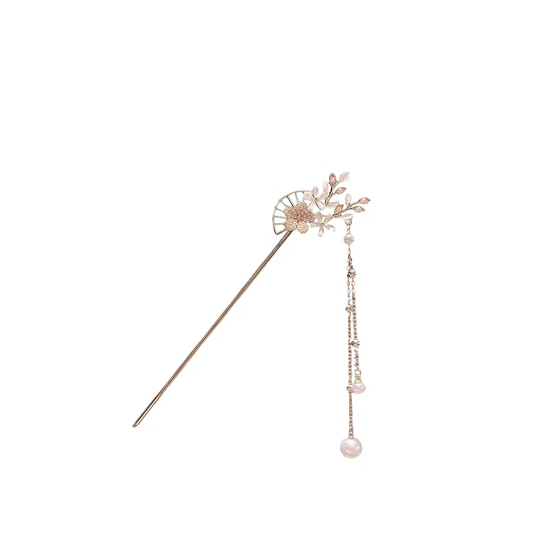 大唐国鼎 花枝扇新中式简约时尚小众设计国潮宫廷风精致纹理招财纳福旺事业学业本命年财运 好运 合金 发簪 女款