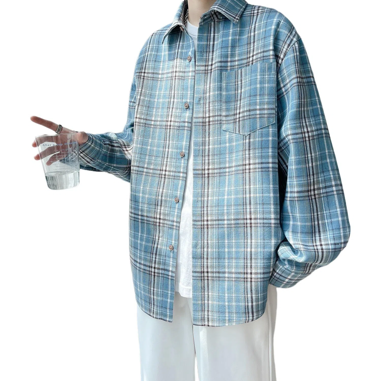 颂希尔 美式高街条纹格子透气速干宽松百搭衬衫 男女同款