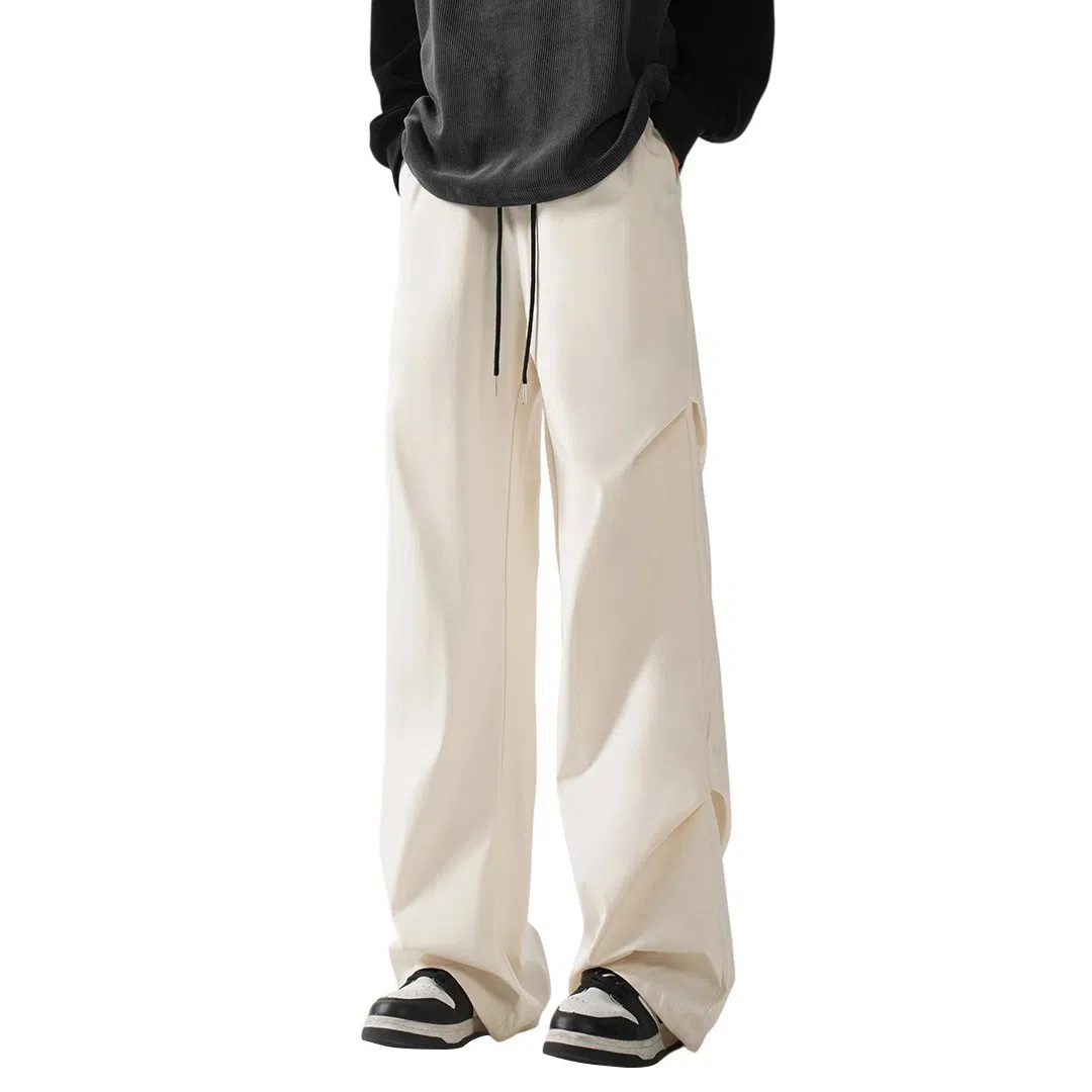 顶峰保罗 美式冰丝褶皱工装直筒无性别主义户外登山骑行运动健身阔腿伞兵解构设计长裤弹力抽绳显高百搭宽松大码高街潮牌休闲裤 男女同款