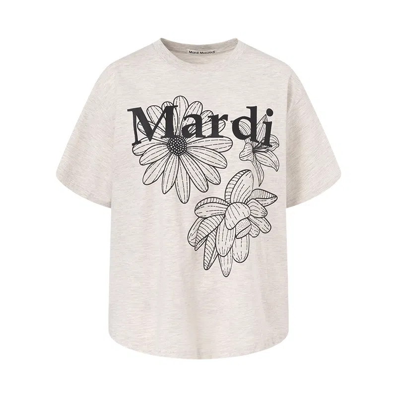 MARDI MERCREDI TSHIRT TRIPLE FLOWER_OATMEAL BLACK SS25T