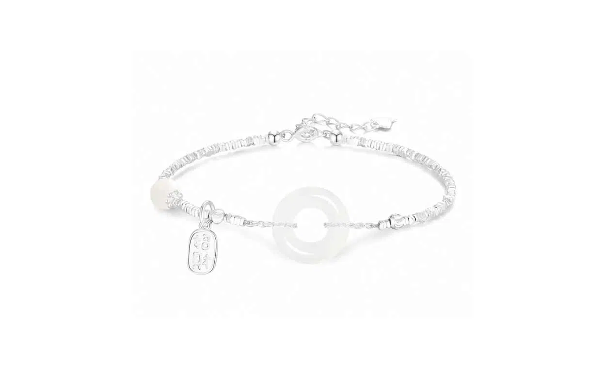 百利金 碎银平安扣 招财纳福平安转运国潮复古新中式精致轻奢气质百搭小众设计可调节转运珠拼接链#好运 玉髓 手链 男女同款情侣款