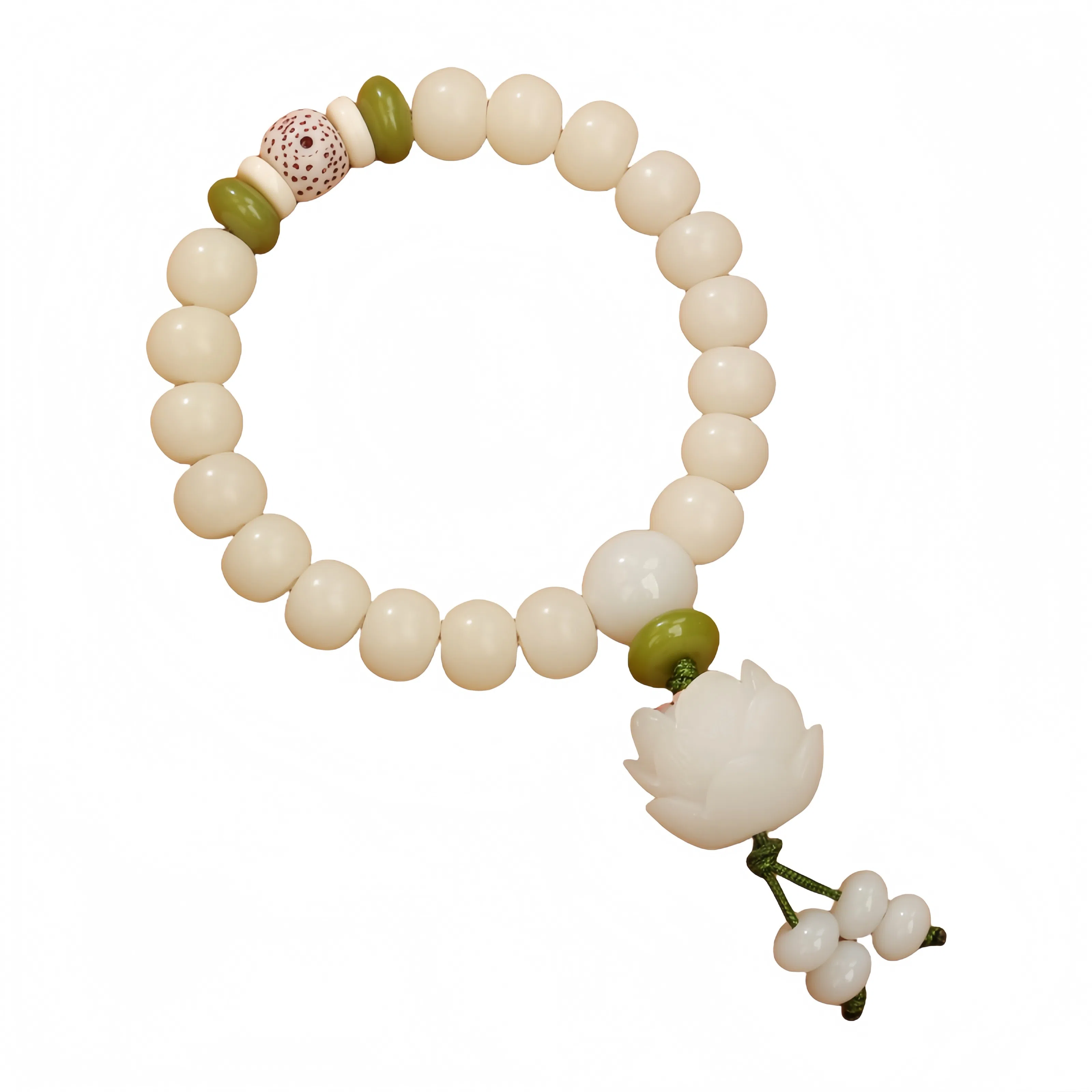 子婳 诸事顺遂国风文创复古花开富贵手持佛珠莲花盘玩文玩小众设计时尚百搭高级感#好运 白玉菩提 手串 男女同款情侣款