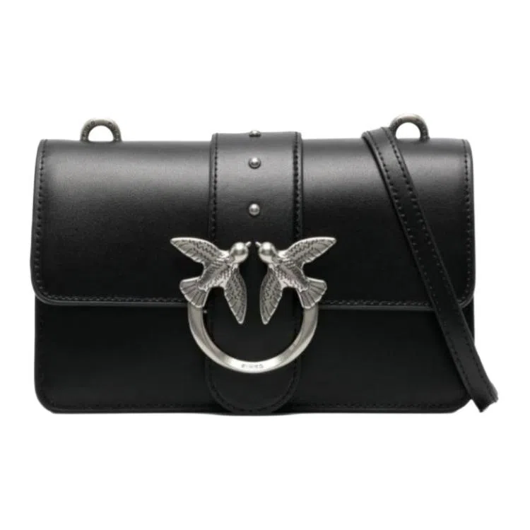 PINKO Classic Bird Logo Chain Shoulder Bag Black