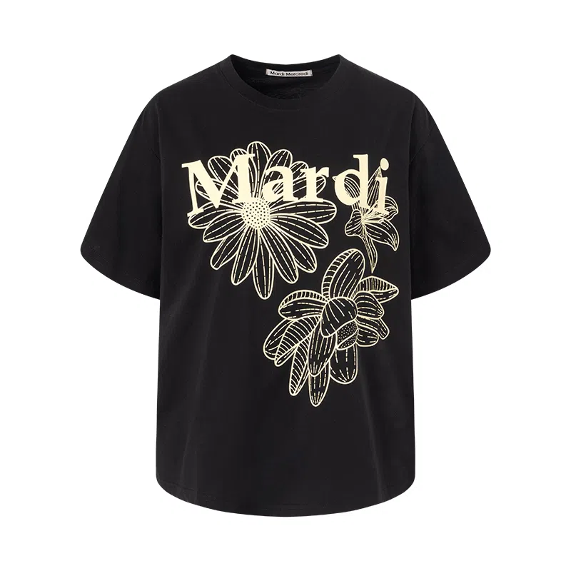 MARDI MERCREDI TSHIRT TRIPLE FLOWER_BLACK LEMON SS25T