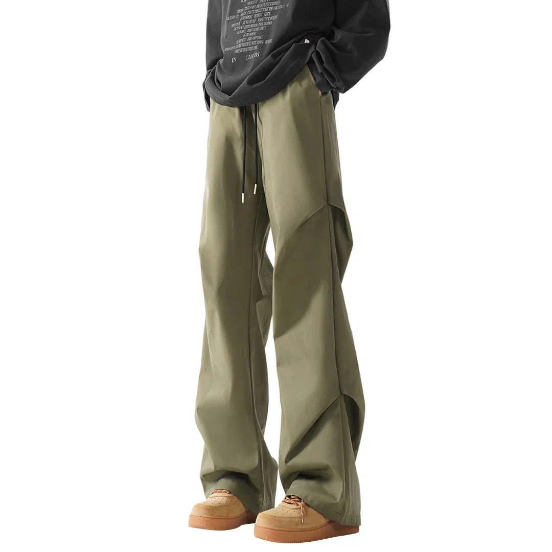 顶峰保罗 美式冰丝褶皱工装直筒无性别主义户外登山骑行运动健身阔腿伞兵解构设计长裤弹力抽绳显高百搭宽松大码高街潮牌休闲裤 男女同款