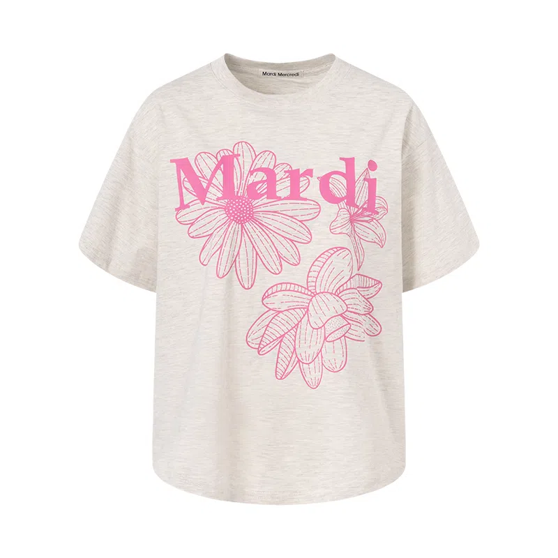 MARDI MERCREDI TSHIRT TRIPLE FLOWER_OATMEAL PINK SS25T