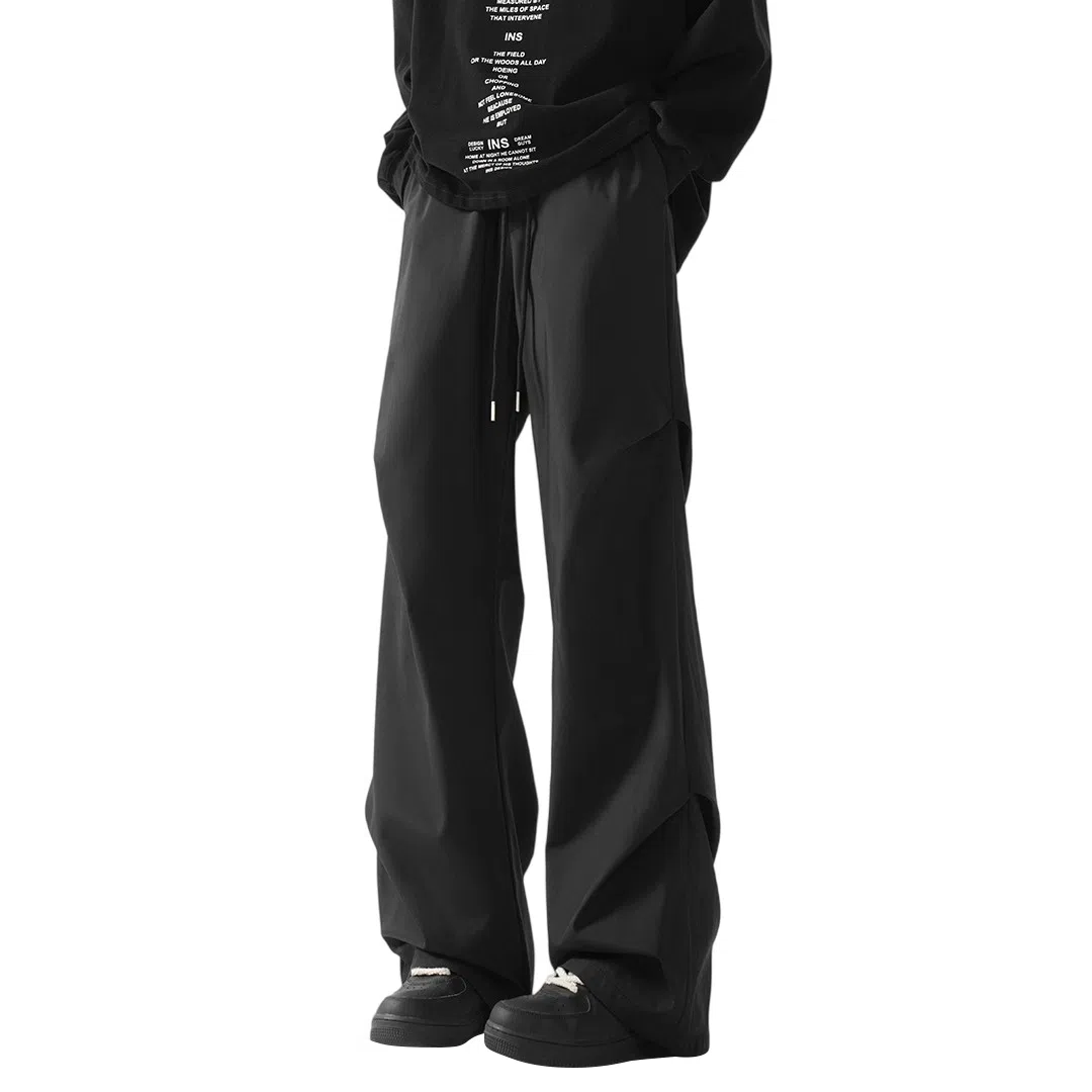 顶峰保罗 美式冰丝褶皱工装直筒无性别主义户外登山骑行运动健身阔腿伞兵解构设计长裤弹力抽绳显高百搭宽松大码高街潮牌休闲裤 男女同款