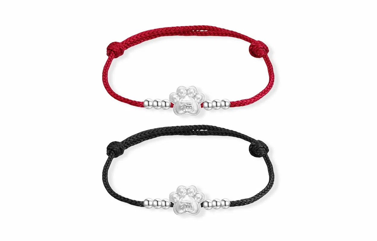 【S999纯银】 牧言 福气猫爪系列 复古新中式国潮小众设计高级感 立体磨砂福字猫掌圆珠编织绳手饰 好运 足银 手绳 男女同款情侣款