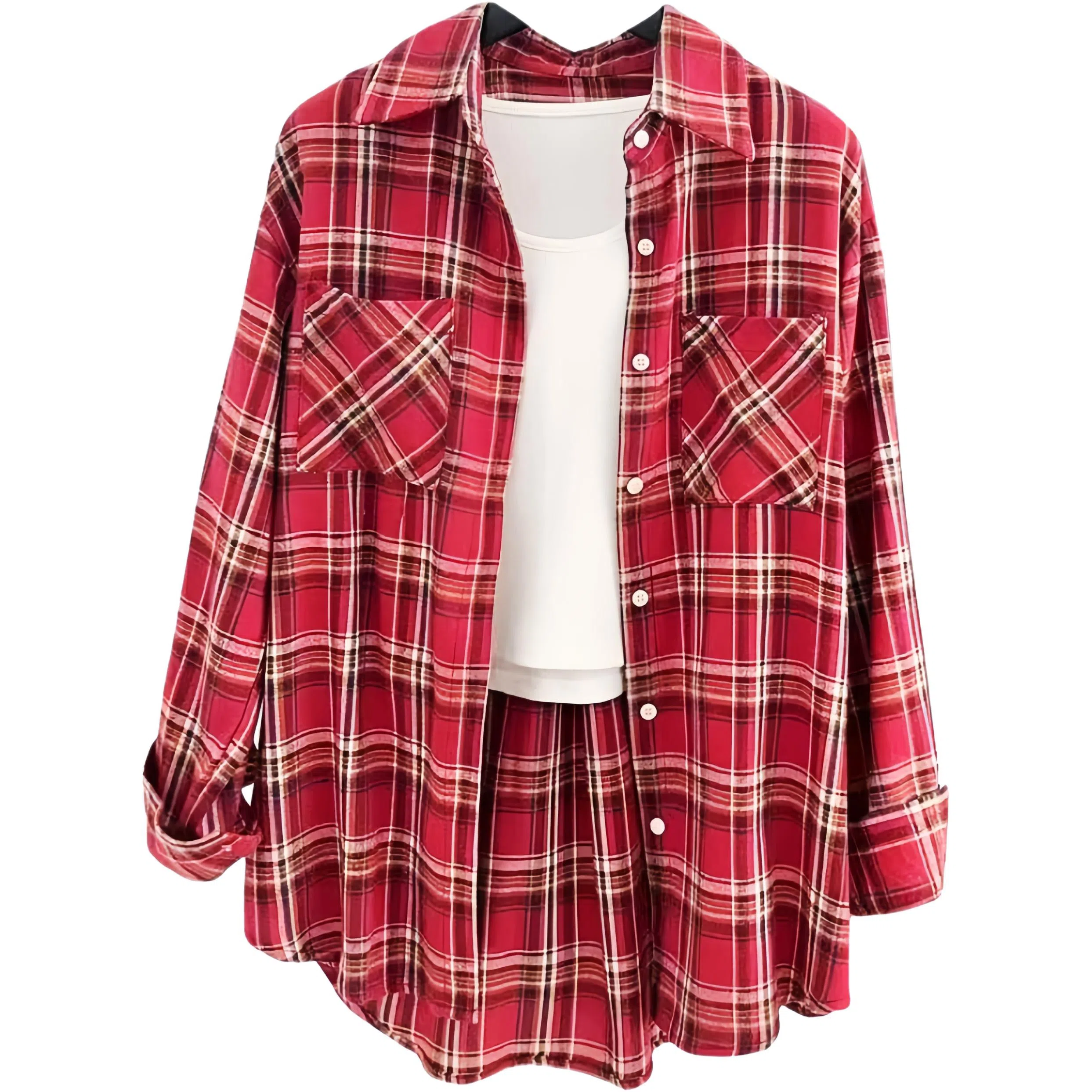 兰缪 经典复古纯棉格子长袖开衫上衣女春秋休闲百搭时尚宽松显瘦衬衫 女款