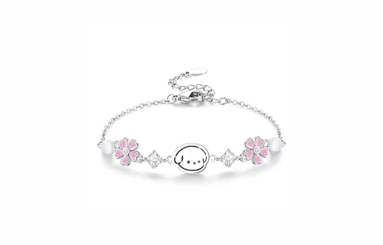 牧言 幸运草小猫 萌趣可爱贴贴小众浪漫高级感 甜美百搭猫咪小狗日记粉色爱心四叶草招财猫闪锆闺蜜女友手饰 好运 琉璃 玉石手链 女款