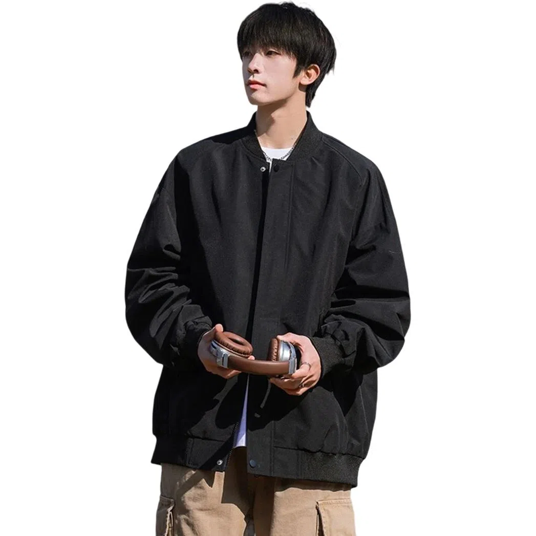顶峰保罗 美式飞行纯色棒球领无性别主义直筒上衣外套宽松大码休闲百搭潮牌简约时尚痞帅长袖夹克 男女同款