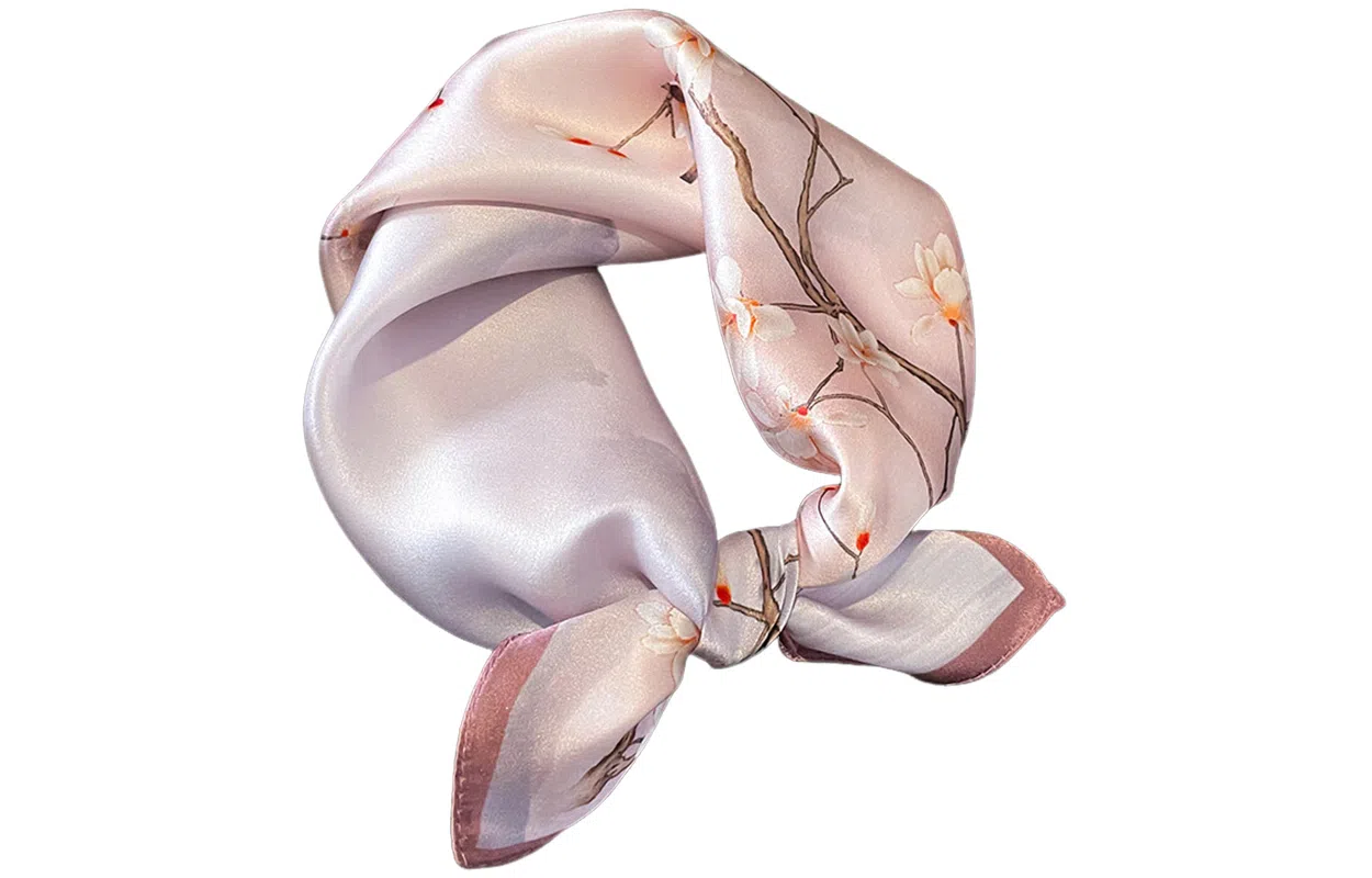 优幽兰 时尚百搭新中式高级感清新淡雅粉色真丝小方巾优雅气质四季通用小领巾护颈小围巾衬衫包包装饰多功能 丝巾 女款