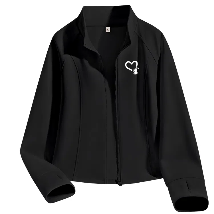 棉致 爱心白兔简约纯色修身短款细腻柔软时尚舒适学院风创意鱼骨分割线立领开衫插肩夹克 女款