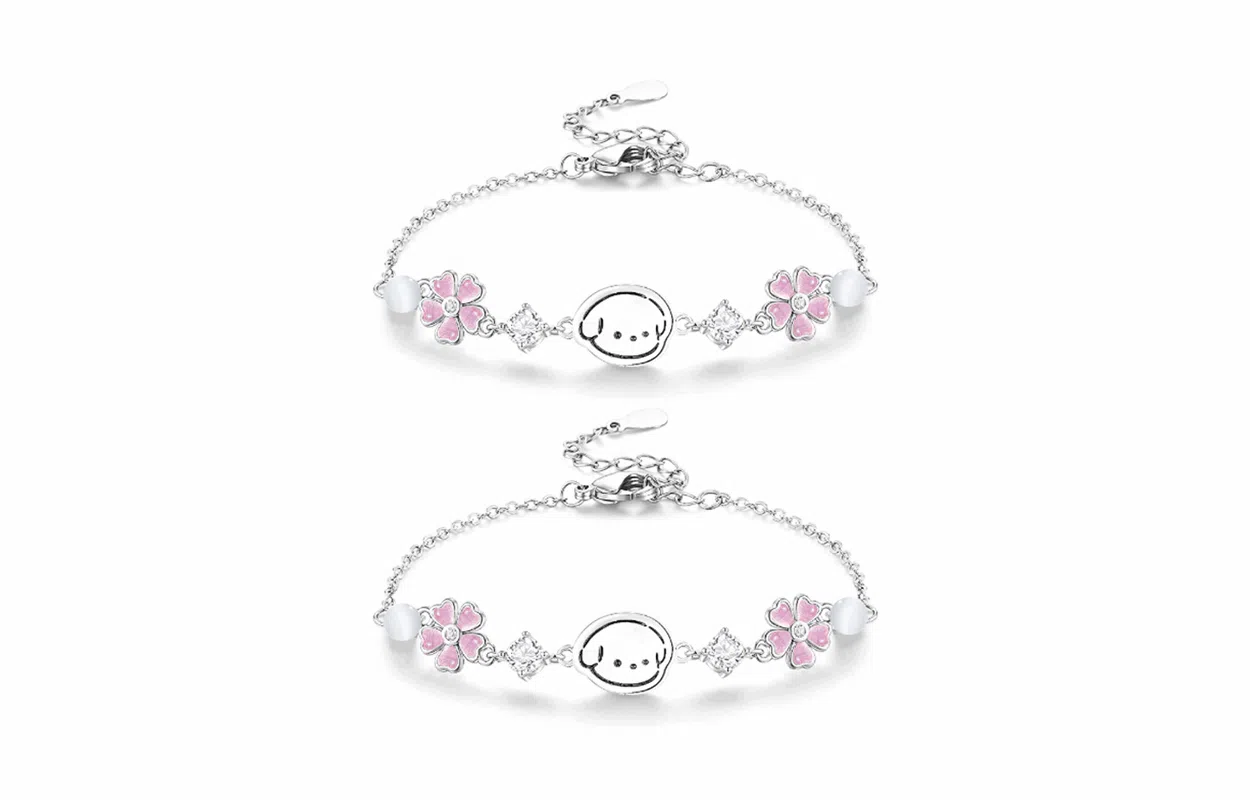 牧言 幸运草小猫 萌趣可爱贴贴小众浪漫高级感 甜美百搭猫咪小狗日记粉色爱心四叶草招财猫闪锆闺蜜女友手饰 好运 琉璃 玉石手链 女款