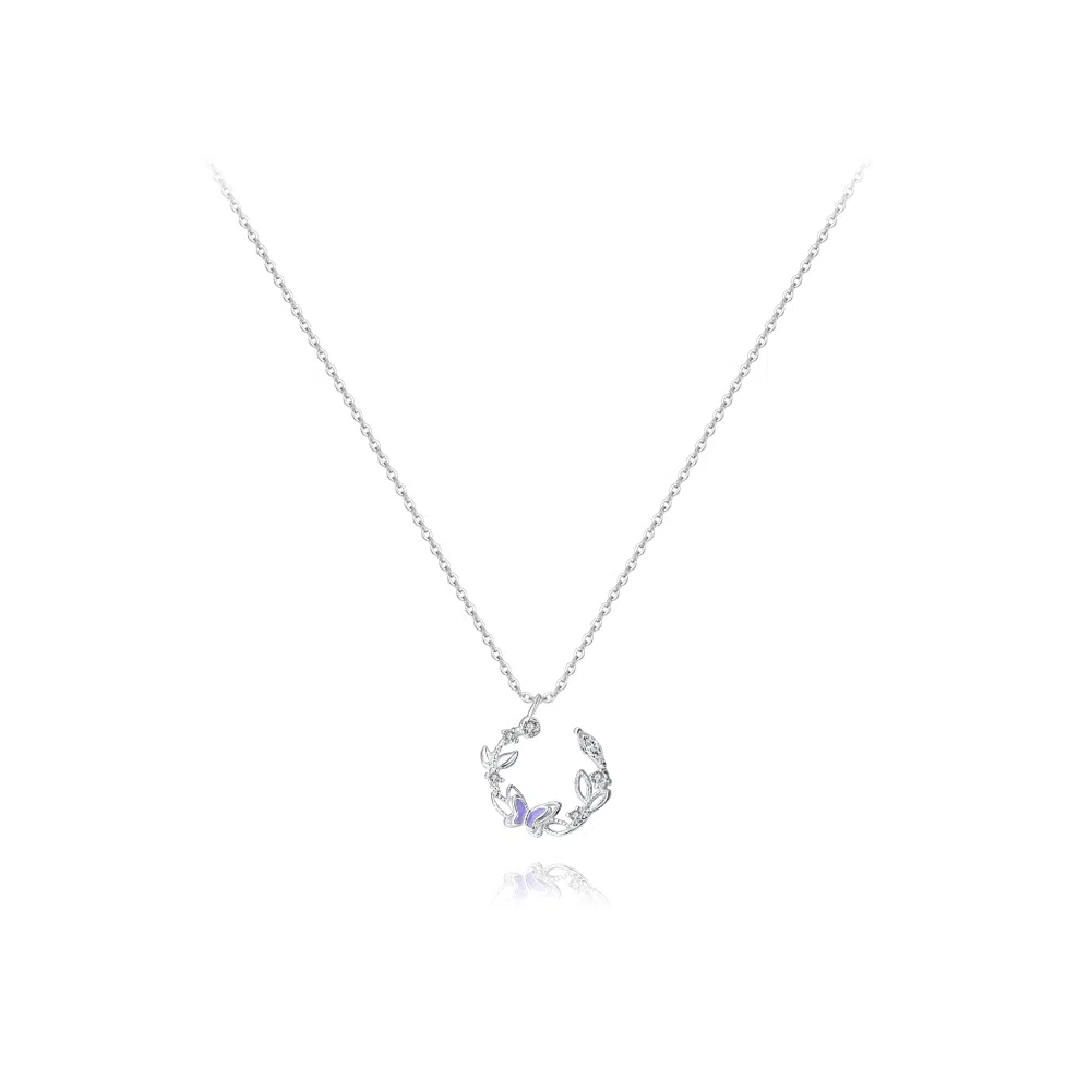 【纯银999】 六桂福珠宝 蝶舞花环 小众设计经典百搭精致高级感简约学生日常时尚轻奢约会通勤温柔气质可调节锁骨链 足银 项链 女款