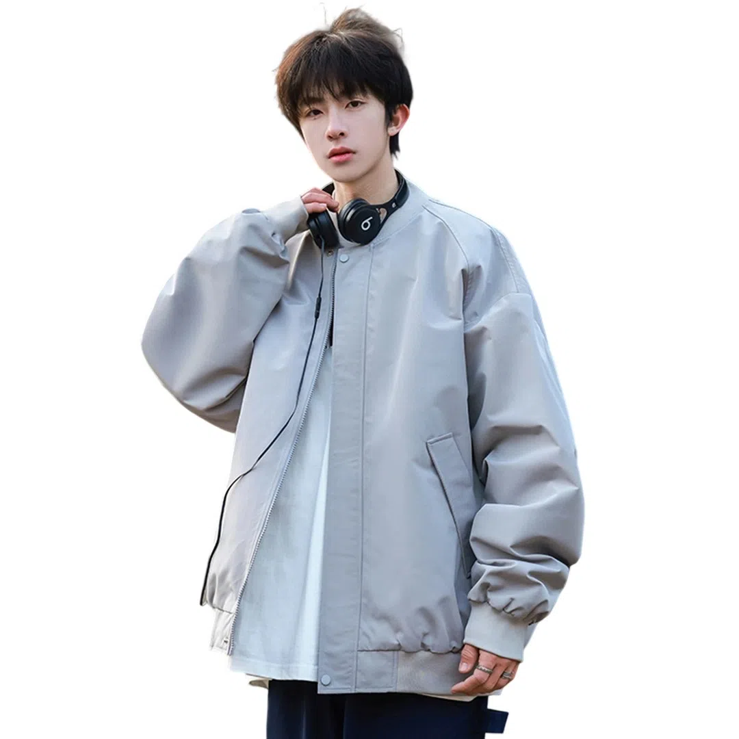 顶峰保罗 美式飞行纯色棒球领无性别主义直筒上衣外套宽松大码休闲百搭潮牌简约时尚痞帅长袖夹克 男女同款